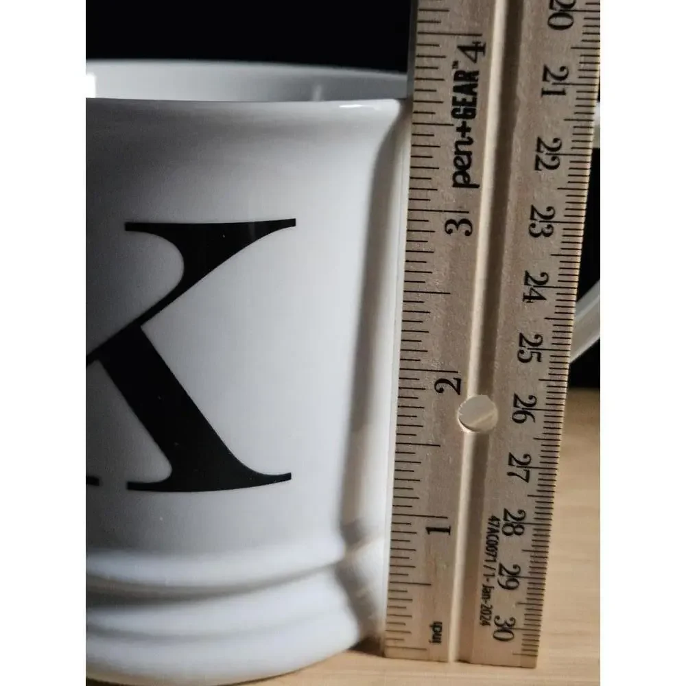 Williams-Sonoma White Monogram Mug Letter K Sculpted Handle Approx 14 oz
